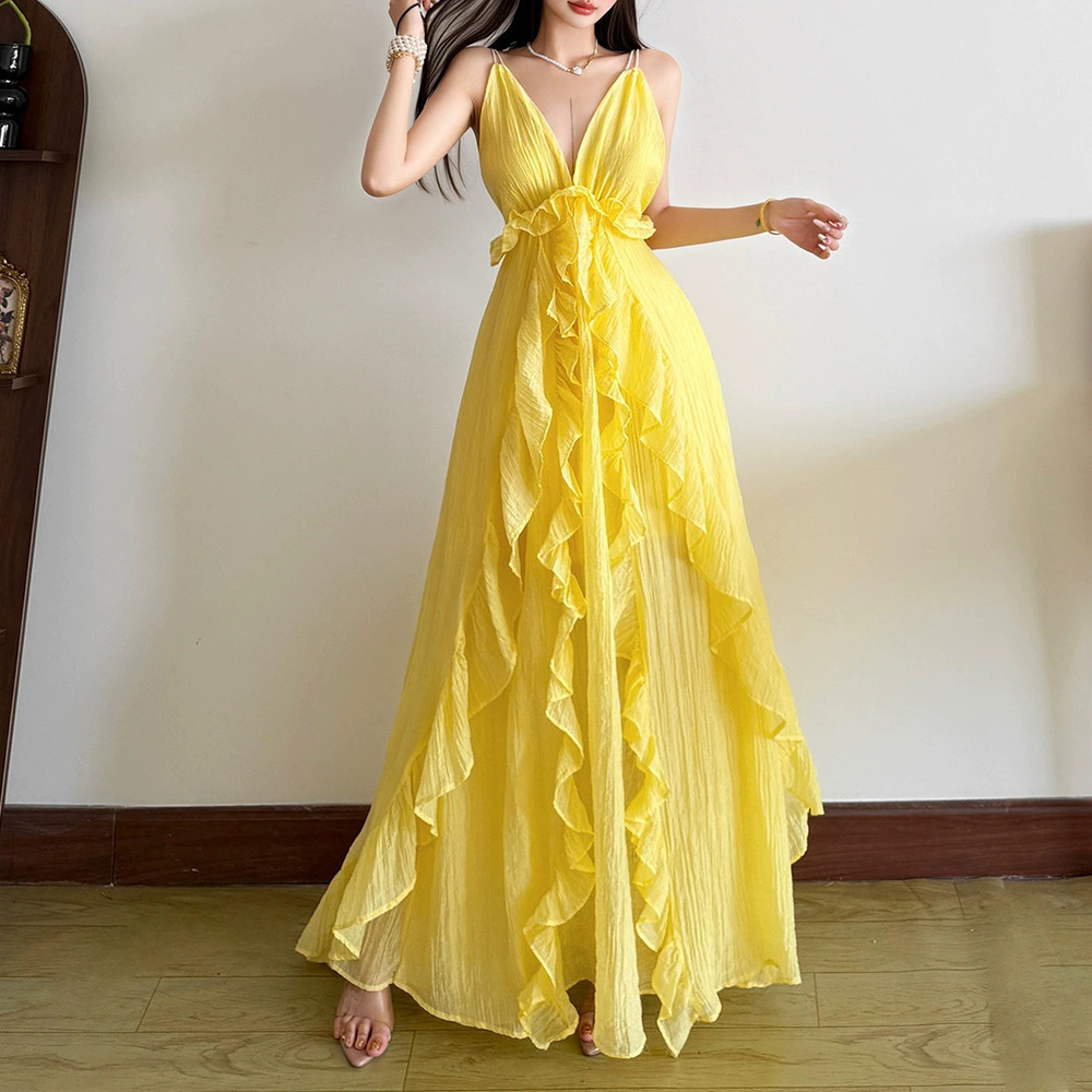 H&M Flowy Summer Long Irregular High Waist Beach Party Dress